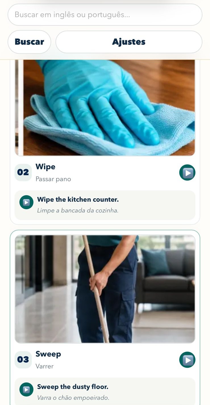 Wipe e Sweep com frases de trabalho